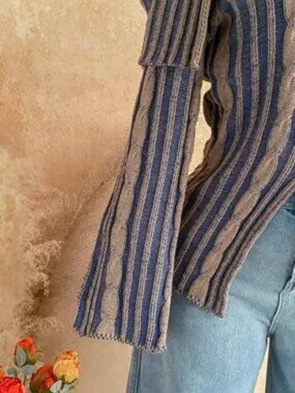 Blue Casual Women's Off-Shoulder Bell Sleeve Split Hem Sweater t